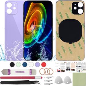 Rear Back Replacement Glass Cover Compatible with iPhone 12 6.1" + Professional Tools (Purple)