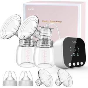 Lulia Double Electric Breast Pump, Breastfeeding Pump 4 Modes & 9 Levels, Low Noise, Anti-Backflow & LED Display, BPA Free, Portable Breast Pumps with 24mm Flange (White)