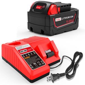 18V 6.0Ah Battery Rapid Charger Combo Kit Replacement for Milwaukee 18V Battery and Charger 4811-1862 4811-1852 4811-1840 4811-1830 4811-1811 4811-1815 4811-1820 4811-1841