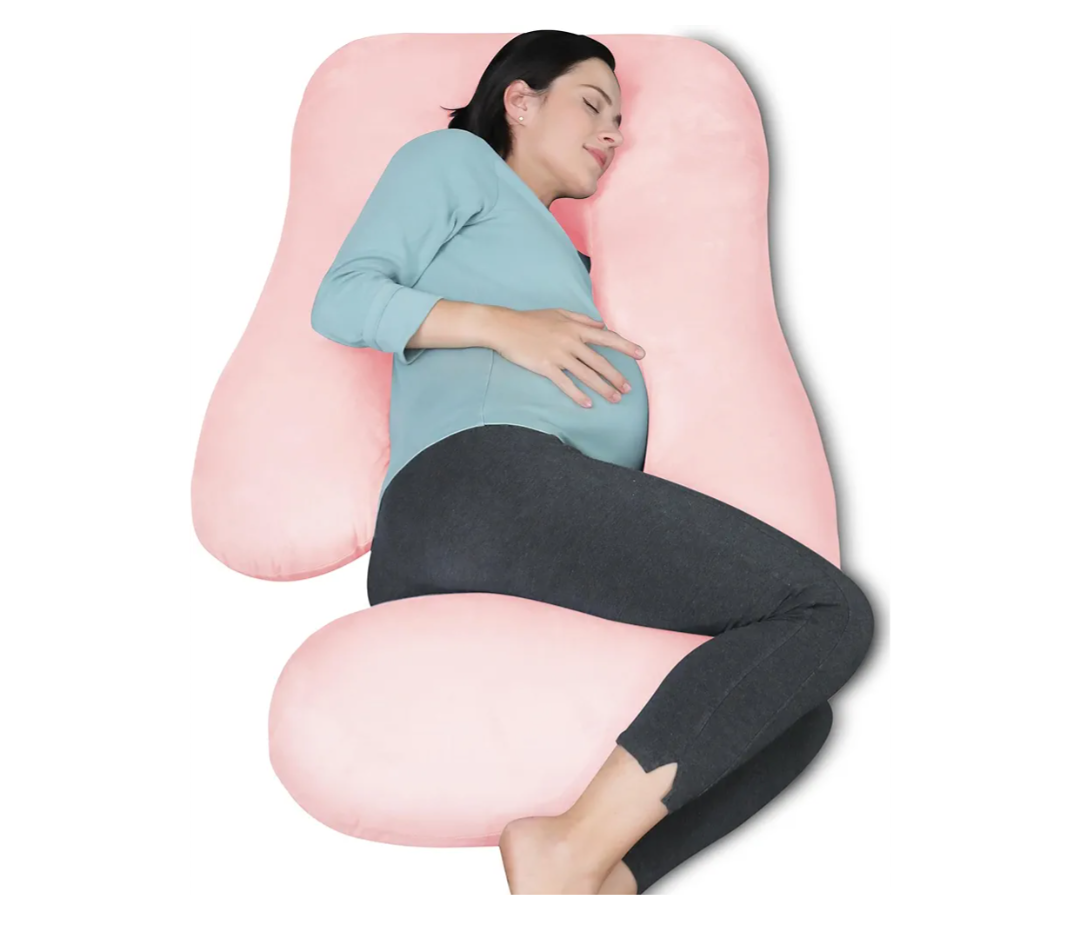 MOON PARK Pregnancy Pillows for Sleeping - U Shaped Full Body Maternity Pillow with Removable Cover - Support for Back, Legs, Belly, Hips - 57 Inch Pregnancy Pillow for Women - Pink