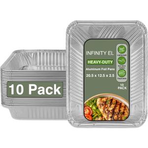 INFINITY EL 20.5" x 12.5" x 2.5" Disposable Aluminum Pans (Full Size-Medium/10 Pack) - Aluminum Serving Tray for Catering, Baking & Meal Prep - Heavy Duty Aluminum Foil Pans