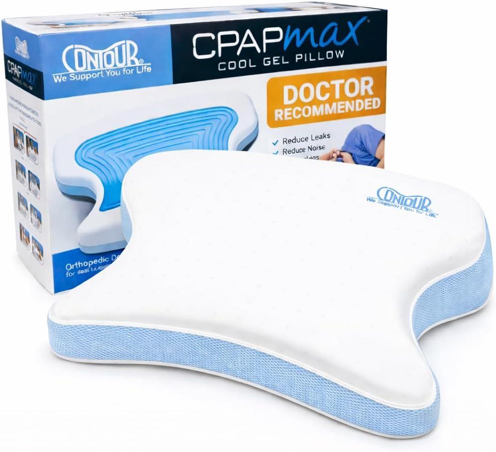Contour CPAPMax Cooling Gel - CPAP Pillow for Side, Back and Stomach Sleepers with Adjustable Memory Foam - Pillow for CPAP Users, Sleeping with Mask