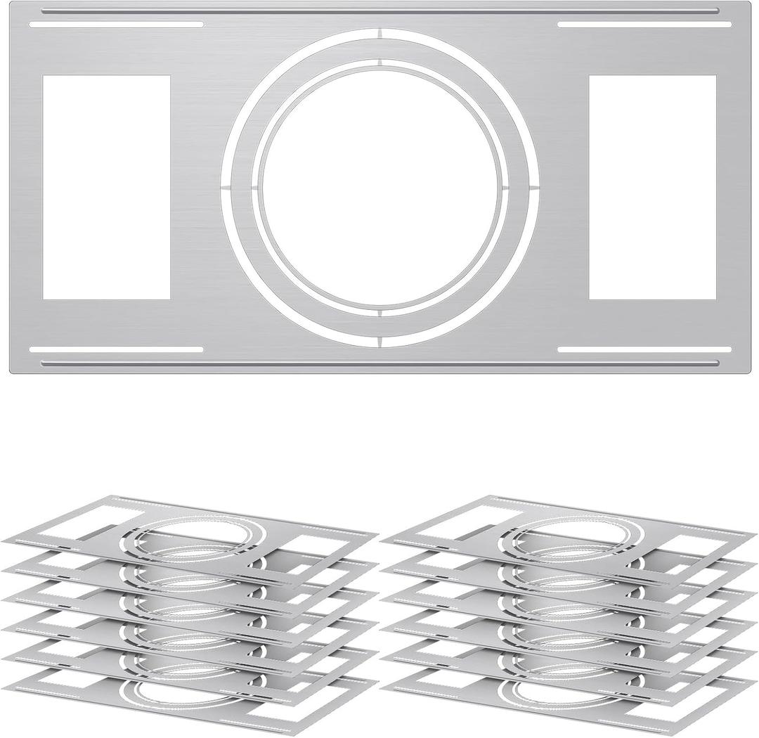 Tellegloww 12 Pcs New Construction Mounting Plate 8/10/12 Inch Flat Steel Rough-in Light Bracket LED Recessed Lighting Housing Reinforcement Shallow Recessed Lighting Mounting Plate for LED Light Bar