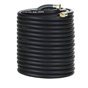 Guitrees 250FT 5/8 Heavy Duty Rubber Garden Hose - 300psi Working, 1000psi Burst - Hot/Cold Water - Five-Layered Braiding for Durability - Versatile for Gardening, Agriculture, Construction(Black)