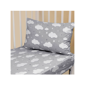 Toddler Pillowcase/Pillow Cover Set - 25x21.6 Inch - Lightweight, Breathable & Super Soft Grey (Clouds & Stars)