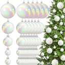 Wettarn 50 Pcs White Christmas Iridescent Ornaments Balls 1.2'' 2'' 3.2'' 4'' Transparent DIY Shatterproof Hanging Christmas Rainbow Ornaments Decorations Xmas Tree Wreath Holiday Party