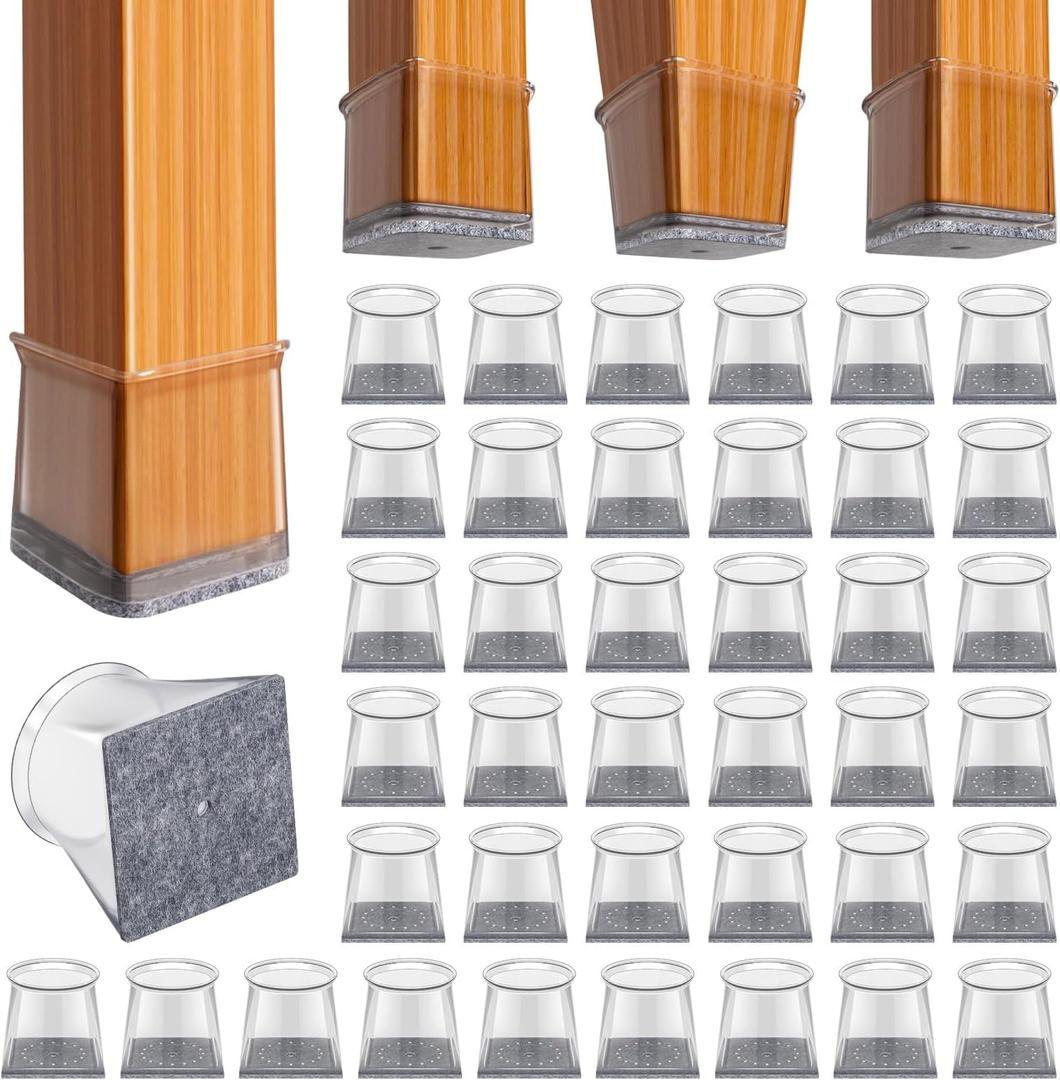 BUMACO Chair Leg Floor Protectors Square Chair Leg Protectors for Hardwood Floors Silicone Pads Covers to Protect Floors Clear-40 Pcs Square S Fit 3/4" ~ 1-1/16"