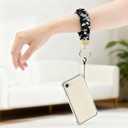 Stretchy Scrunchie Lanyard for Id Badges, Cute Teacher Lanyard Keychain Wristlet with 4 Id Holders for Women,Nurses (Black Floral)