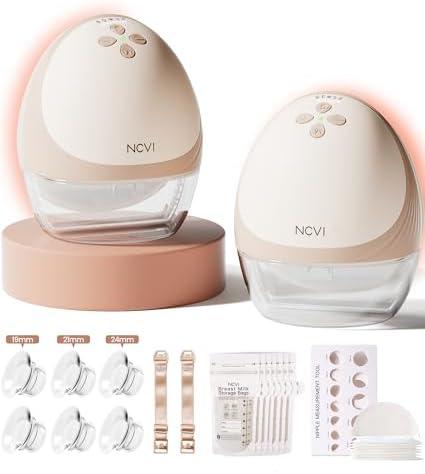 NCVI Heated Hands-Free Breast Pump, Wearable Warming Comfort, Hospital-Grade -300mmHg Suction, Slim & Quiet Electric Breastfeeding Pump, 4 Modes 9 Levels, Long Battery Life, Fits 19–28mm