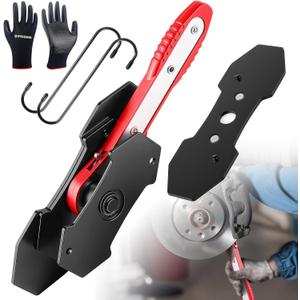 Brake Caliper Compression Tool, 4-in-1 Universal Disc Caliper Tool, 360 Swivel Ratcheting Compressor for Automotive Brake Repair and Installation, Includes 2 Rubber Hooks and Gloves (Red)