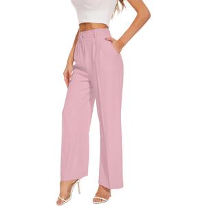 FUNYYZO Wide Leg Pants Women's High Elastic Waisted in The Back Business Work Trousers Long Straight Suit Pants, Size S