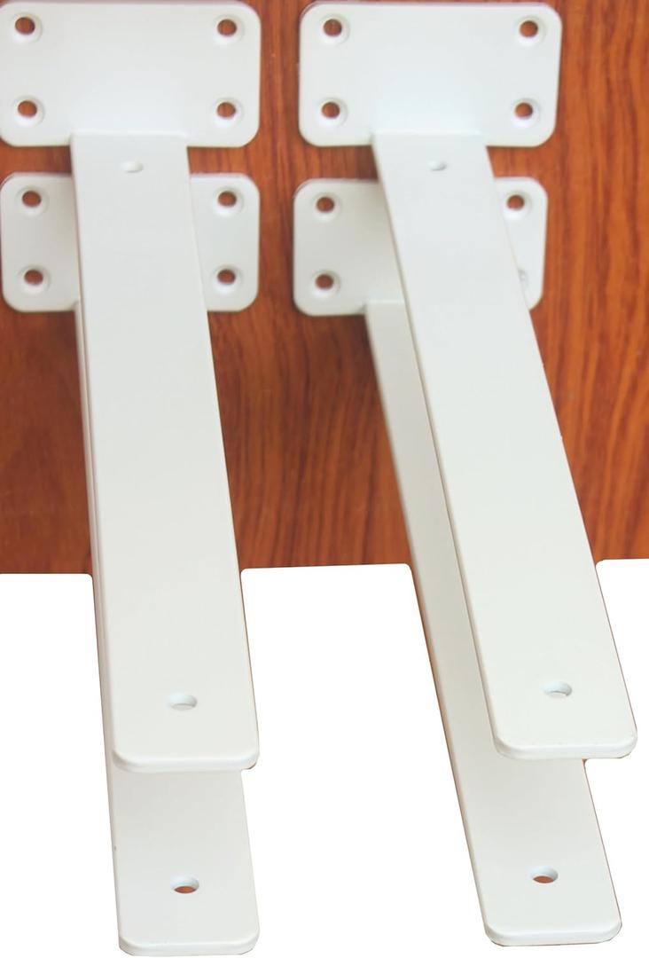 4 Pack - 12 inch White Hidden L Shelf Bracket (1/5 Inch Thicked) Iron Floating Shelf Brackets Rustic Industrial Metal Brackets for Shelf Support