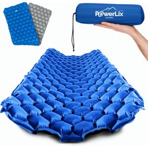 POWERLIX Camping Sleeping Pad - Ultralight Inflatable Camping Mattress Sleeping Mat for Backpacking, Hiking, Compact Lightweight Sleeping Pad for Camping, Inflation Bag/Repair Kit Included (Blue & Grey)