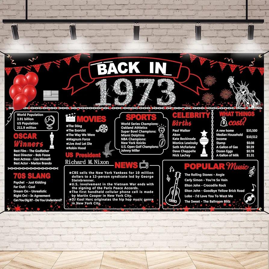 DARUNAXY Red 51st Birthday Party Decorations Black Red Back in 1973 Banner 51 Year Old Birthday Party Poster Supplies Vintage 1973 Backdrop Photography Background for Men & Women 51st Class Reunion