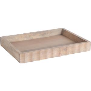 Kate and Laurel Lissi Decorative Rectangle Tray with Wavy Design; 16 x 12; Natural Wood; Modern Scalloped Serving Tray for Coffee Table Ottoman; Dining Table; or Entryway Catch-All Tray