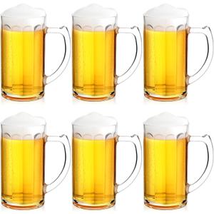 Domensi 6 Pcs 12 oz Clear Plastic Beer Mugs with Handles
Reusable Steins for Bar Party Barbecue Wedding, Classic Mugs for Whiskey Juice Coffee Tea Cocktail, Sturdy Grip