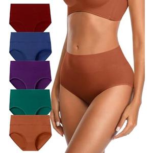 JUYINA Womens Mid High Waisted Cotton Underwear Breathable Briefs Panties 5 Pack, 3XL