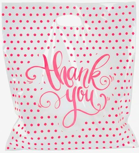 Camtoms Thank You Bags With Handles (12x15) - Medium Plastic Retail Merchandise Bags for Boutique, Small Business - White Glossy Shopping Bags for Vendors