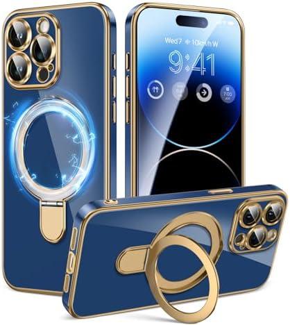 CAPRARO for Phone 12 Pro Max Case with Magnetic Ring Stand,[Compatible with Magnetic][Full Camera Protection] Shockproof Protective Non-Slip Sturdy Kickstand Phone Case 12 Pro Max 6.7'' Deep Blue, 3Pack