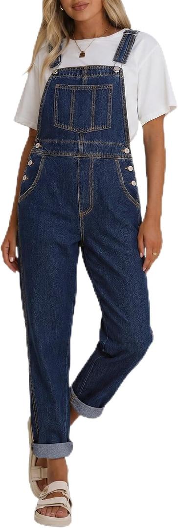 LookbookStore Women's Casual Stretch Denim Bib Overalls Pants Pocket Jeans Jumpsuits Nautilus Blue Size X-Large