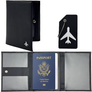 Pilot Wallet Passport Holder RFID Blocking Nappa Leather Travel Wallet, Stylish Travel Companion for Aviation Professionals (Black)