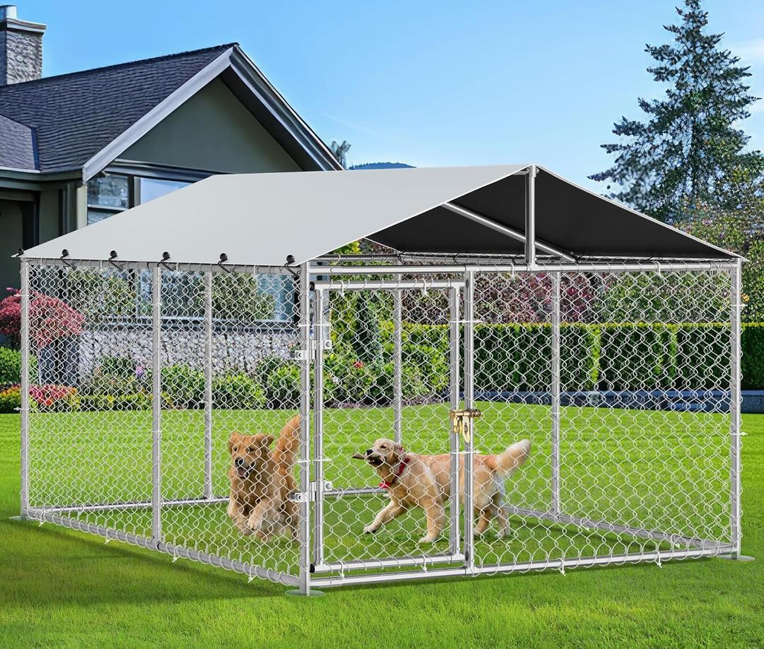 YITAHOME 7.5'x7.5' Outdoor Dog Kennel with Metal Dog Gate, Outdoor Dog Pens with Roof, Heavy Duty Dog Kennel for Backyard Farm Use