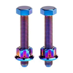 Motorcycle Titanium Ti Alloy Chain Adjuster Bolt 1 Pair M8x1.25mm Motocross Nuts and Bolts (Burnt Blue, with Engraving Nuts)