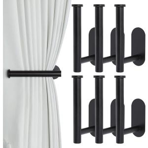 Groleca 6 Pack Adhesive Curtain Holdbacks Curtain Tie Backs Curtain Holdbacks No Drill Curtain Pull Backs Adhesive Curtain Hooks Curtain Holders for Drapes (6, Black)