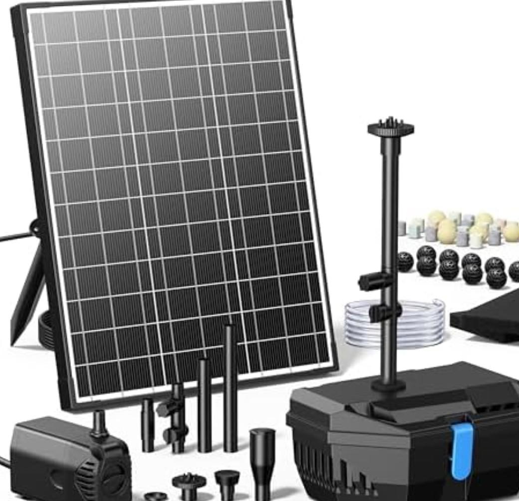 NFESOLAR Solar Water Fountain Kit, Pond Filter with 20W Solar Panel, 120 GPH Solar Water Pump, 4 Sprayers for Outdoor Pond 120-300 Gallons, Fish Tank and Garden Water Features N3212