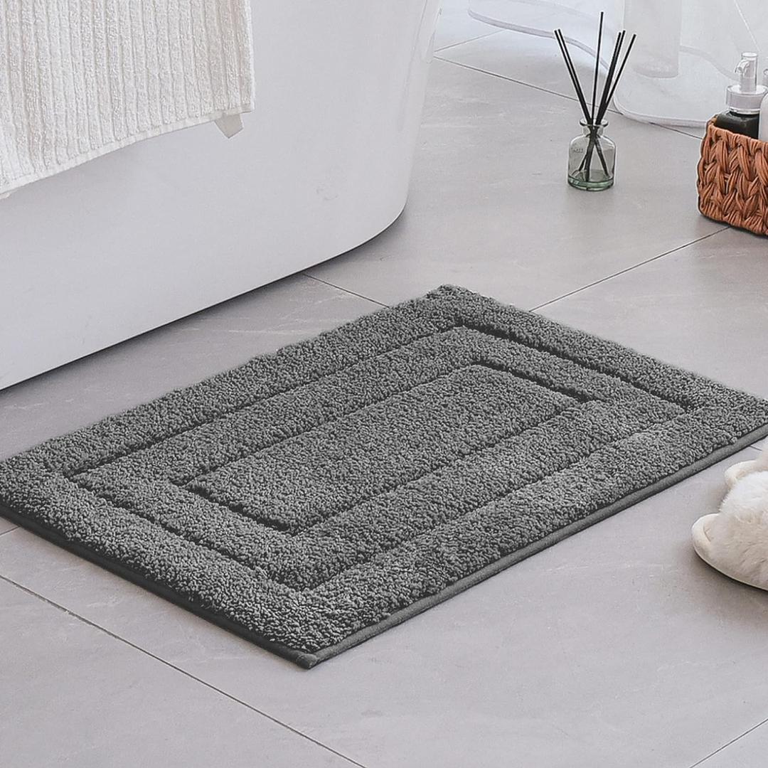 GRANNY SAYS Gray Bathroom Rugs Non Slip, Bath Mats for Bathroom, Super Soft and Water Absorbent, Microfiber Washable Bath Rugs for Floor, Tub and Shower, 16" x 24" Dark Gray