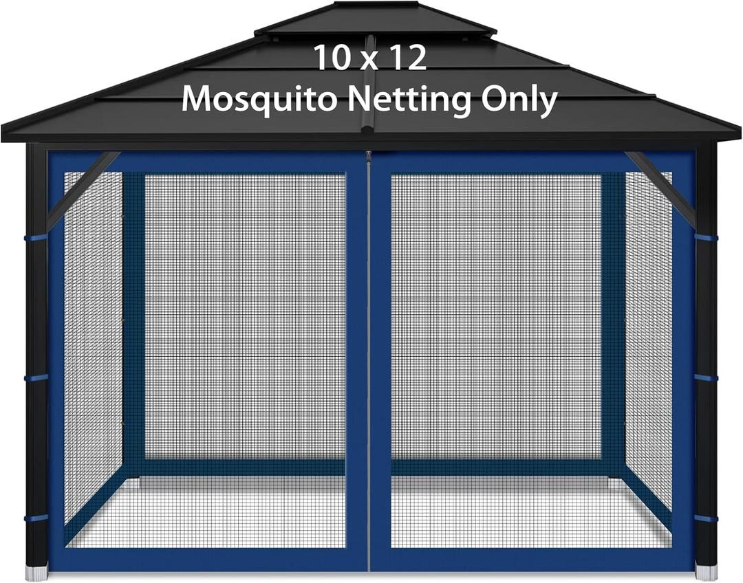 Gazebo Replacement Mosquito Netting Outdoor Universal Gazebo Canopy 4-Panels Screen Sidewalls with Zipper for Patio Garden (Navy Blue, 10x12)