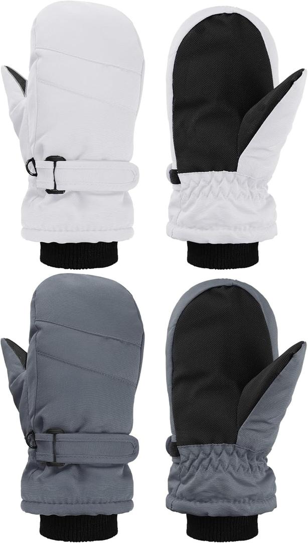 SATINIOR Kids Snow Mittens Waterproof Winter Ski Gloves Warm Thicken Snow Gloves for Girls Boys (3-5 Years, White, Grey)