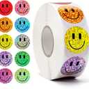 1000PCS Smiling Glitter Stickers, 1inch, 10 Colored Sparkly Foil Happy Stickers, Rewarding Student Behaviour, School Classroom Teacher
