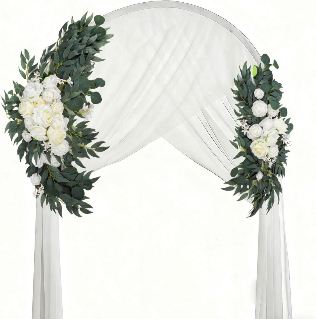 Noamus 2 Pack Artificial Wedding Arch Flowers, 28/20 Floral Swag Arrangement Set, Wedding Welcome Signs Floral Decorations Kit for Ceremony Reception, Backdrop Table Decor, Drap Not Included