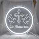 Mi Bautizo Neon Signs for Baptism Decorations, Recuerdos de Bautizo Led Lights Sign for Birthday Party Decor, Para Nio Nia, Room, Bedroom, Garden, Christmas, INSNEnN, 13 * 13 Inches ,  A- Cold White
