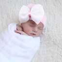 DRESHOW BQUBO Newborn Hospital Hat Infant Baby Hat Cap with Big Bow Soft Cute Knot Nursery Beanie (3 Pack: Pink-white, White-blue, Pink/ 0-3 Month)