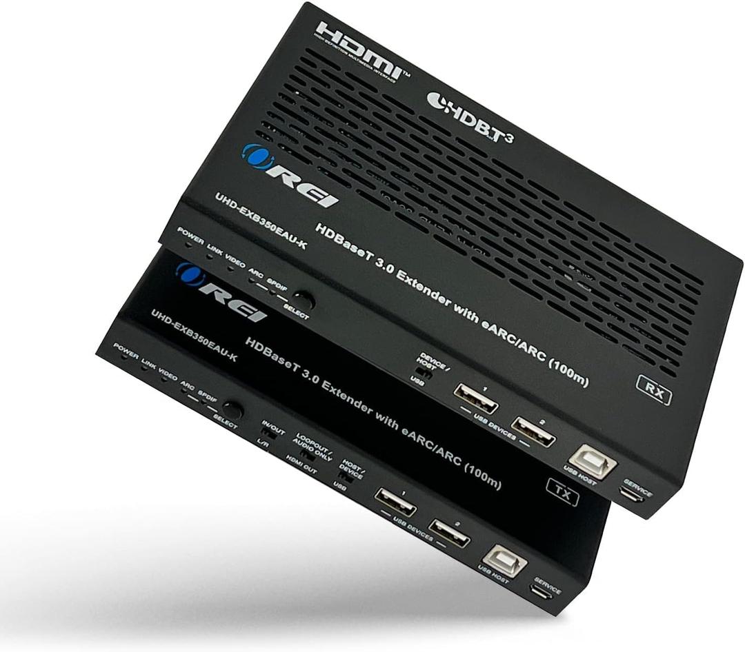 OREI 4K eARC HDMI Extender Balun HDBaseT 3.0 UltraHD 4K @ 60Hz 4:4:4 Over Single CAT5e/6/7 Cable with HDR, LAN, ARC & IR Support, RS-232 Up to 330 Ft Audio Out - Power Over Cable - LAN Out