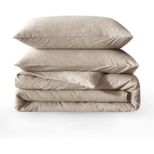 BFS HOME Linen Duvet Cover Queen Size - Soft Breathable Cotton Linen Blend, 3-Pieces Bedding Set with 2 Pillowcases, Stonewashed Texture, Khaki, All-Season Comfort