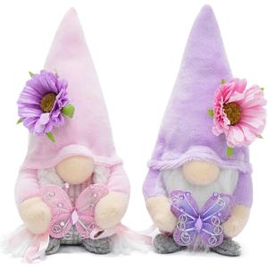Attiigny Set of 2 Summer Butterfly Gnomes Plush Spring Decoration Flower Farmhouse Rustic Handmade Scandinavian Tomte Stuffed Gnome Gifts for Home Kitchen Tiered Tray