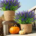 Rowfad 44 Pcs Artificial Outdoor Flowers Lavender Fake Greenery Plants UV Resistant Grass with Purple Flowers for Pot Decor for Window Garden Patio Hanging Planter Pathway Front Porch (44, Purple)
