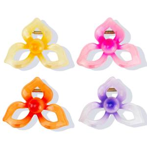 4 Pcs Flower Hair Claw Clips for Women Girls, Candy Color Acrylic Large Hair Clips for Thick Thin Hair, Strong Hold Jelly Style Hawaiian Hair Clips