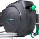 Retractable Garden Hose Reel, 65FT +6FT 5/8" Durable Wall Mounted Water Hose Reel with 180 Swivel Bracket, 9 Pattern Sprayer, 6Ft Leader Hose,Smooth Automatic Rewind, Any Length Lock
