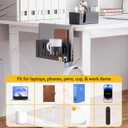 KDD 7 in 1 Desk Side Organizer Set, Under Desk Laptop Holder Storage, No Drill Laptop Stand Mount with 2 Cup Holder, Pen Holder, Headphone Hanger and 2 Pin Magnet, Detachable Hanging Stand