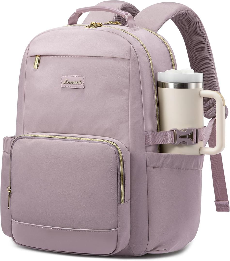 LOVEVOOK Laptop Backpack for Women with Pouch Pocket for Large Capacity Cup, 17 Inch Laptop Computer Bag Travel Backpack Purse, Waterproof Work Business Backpack College Teacher Bags, Grayish Purple