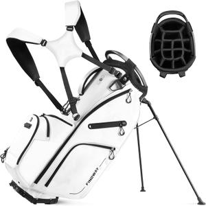Findway 14 Way Golf Stand Bag, Lightweight Golf Bag with Stand for Men Women, Golf Club Carry Bag with Dual Strap, Full Length Dividers, Multiple Pockets, Golf Ball Holder (White)