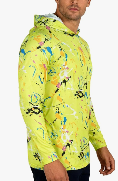 Men's Fishing Shirt with Hood,UPF 50+ Sun Protection Hoodie Camo Long Sleeve Shirts High Visibility Safety T Shirt, Smal