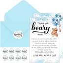 Kisston 50 Sets Bear Baby Shower Thank You Cards with 50 Envelopes and Stickers Thank You Gift Card for Baby Shower Gender Reveal Party Favor for Girl Boy(Blue)