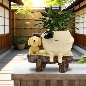 Smiley Face Planter Pot, Cute Funny Resin Bench Face Plant Pots with Drainage Hole, Unique Head Succulent Planter for Indoor Outdoor Flower Gifts for Plant Lovers