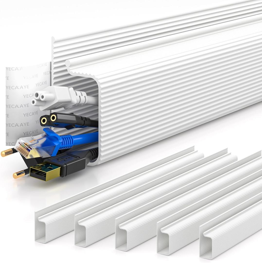 YECAYE 6X15.7 in Under Desk Cable Management,Cable Management Under Desk,Easy Install Self-Adhesive Cable Organizer,Cable Management,No Screw Cable Management Kit for Home & Office,Child & Pet Proof (White)