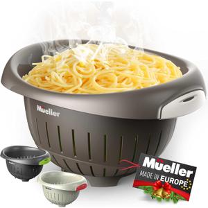 Mueller European Made Colander/Strainer, Heavy Duty Deep for Draining Pasta, Lettuce, Vegetables and Fruit, Dishwasher Safe, Mocca